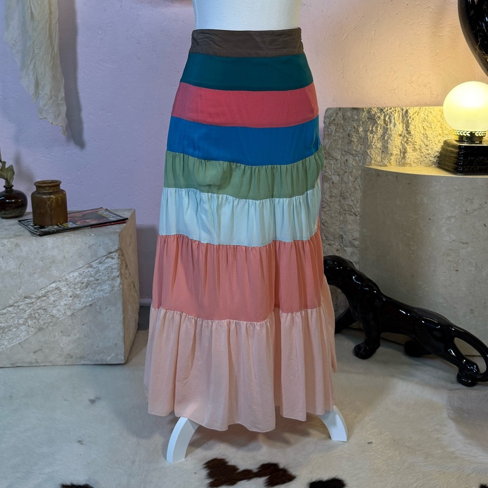Anthropologie Beautiful 100% Silk Color-Block Maxi Skirt